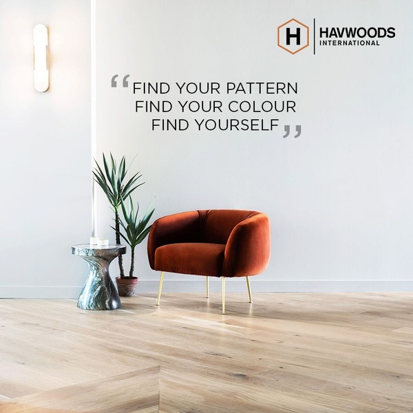 A high-end interior shot featuring a single velvet chair on clean hardwood flooring with an aspirational text hook.