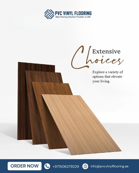 A high-end product display featuring layered PVC vinyl flooring planks to emphasize material quality and variety.