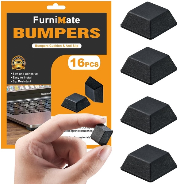A 1:1 square ad creative highlighting a 16-piece adhesive bumper set with clear product scale and application context.