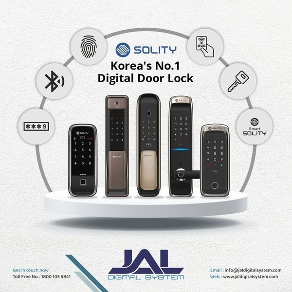 A clean, high-trust feature showcase for various digital door locks, utilizing circular icons to highlight key access methods and smart connectivity.