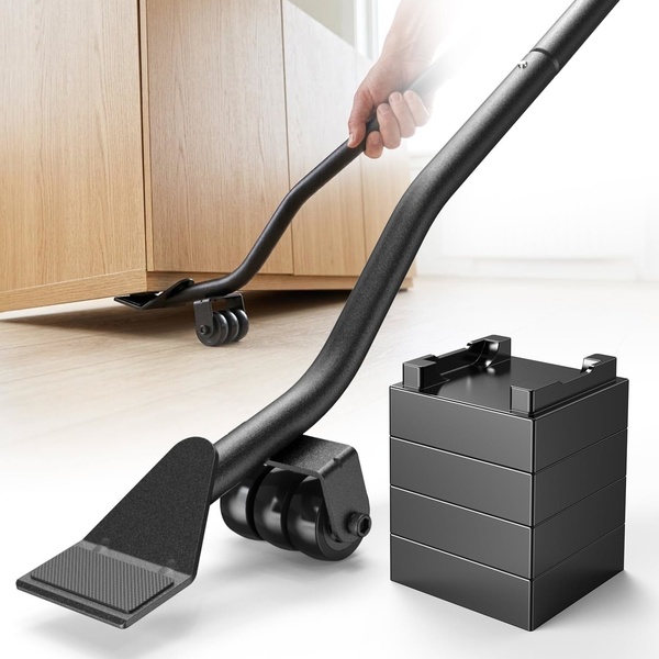 A clean, high-contrast studio shot showing a furniture lifter tool effectively raising a heavy object, emphasizing ease of use and structural strength.