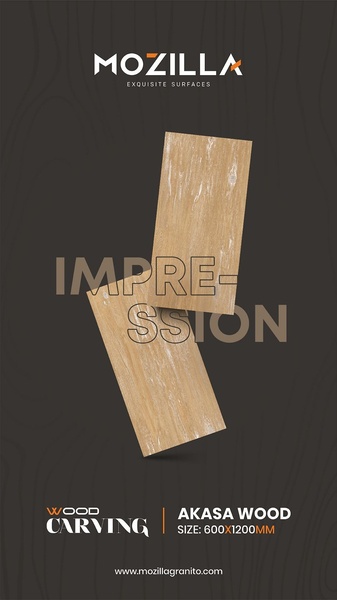 A 9:16 vertical display ad featuring Akasa Wood tiles in a clean, minimalist studio-style layout with strong typography for high brand visibility.