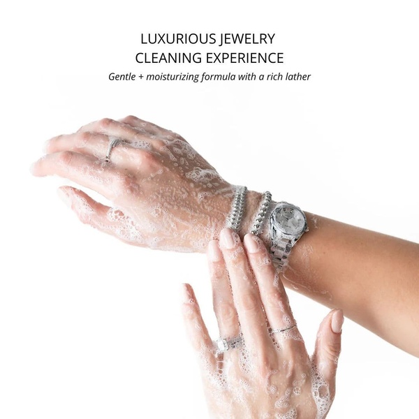 jewelry cleaner, jewelry cleaning solution, jewelry cleaning soap, jewelry care solution, ring cleaner, watch cleaner, jewelry wash, brand awareness, product launch, lifestyle, minimalist, luxurious, calm, neutral