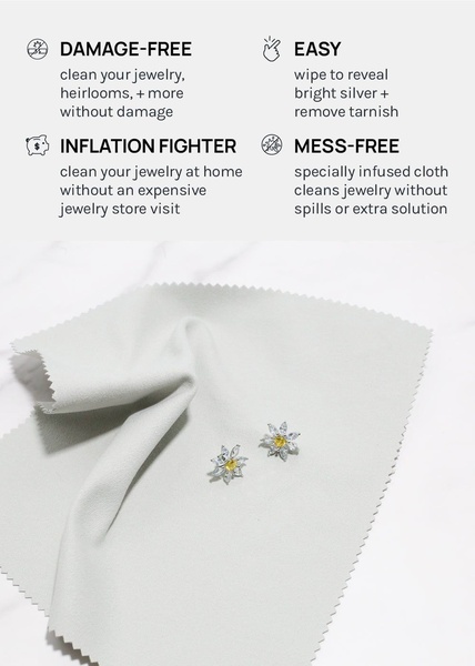 jewelry cleaning cloth, silver polishing cloth, jewelry polishing cloth, tarnish remover cloth, jewelry care cloth, silver cleaning cloth, brand awareness, product launch, minimalist, trustworthy, fresh, neutral