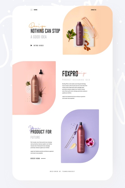 This ad creative utilizes a clean, modular design layout to present a hair care serum alongside its core ingredients in a balanced, high-end format.
