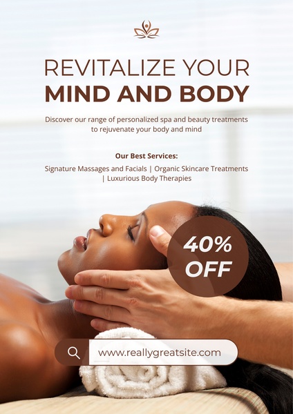 spa treatment, massage therapy, facial treatment, body treatment, skincare service, wellness spa, sale promotion, brand awareness, lifestyle, editorial, calm, luxurious, neutral, brown