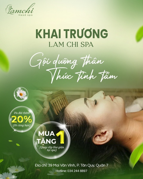 A 4:5 vertical ad creative for a head spa, showcasing a calming treatment scene with overlay bubbles for discount offers.