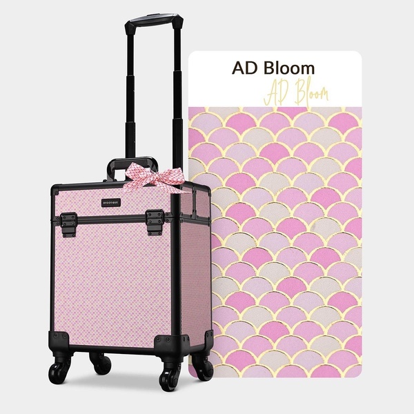 rolling makeup case, cosmetic train case, makeup trolley, travel makeup case, rolling beauty case, new arrival, minimalist, playful, fresh, pink, neutral