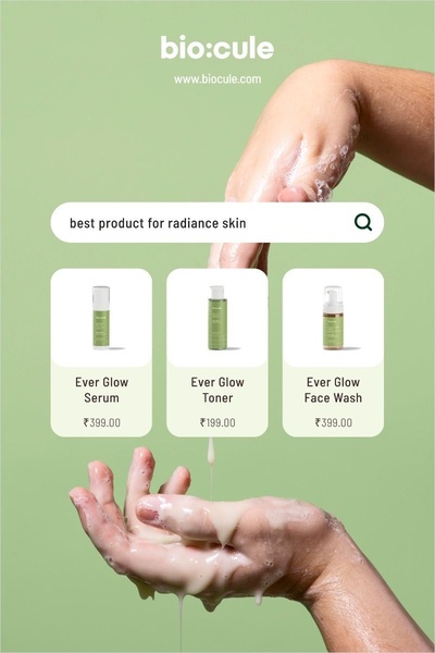 face serum, face toner, facial cleanser, face wash, skincare set, radiance serum, bestseller push, lifestyle, minimalist, fresh, trustworthy, green, neutral