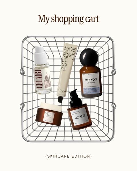 face cream, milk cleanser, hand cream, serum, skincare set, beauty products, bestseller push, flat lay, minimalist, calm, trustworthy, neutral