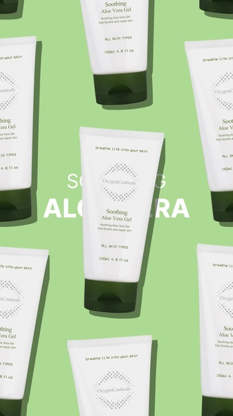 aloe vera gel, soothing skin gel, skin repair gel, face moisturizer, skincare product, bestseller push, minimalist, fresh, calm, green, neutral
