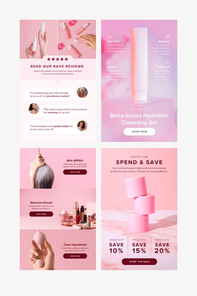 skincare products, face cleanser, cleansing gel, skin cream, facial moisturizer, beauty products, face serum, new arrival, sale promotion, minimalist, flat lay, playful, fresh, pink, pastel, neutral