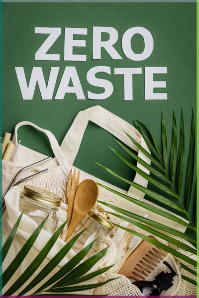 A high-quality flat-lay photograph featuring various reusable home products arranged neatly on a solid dark green background.