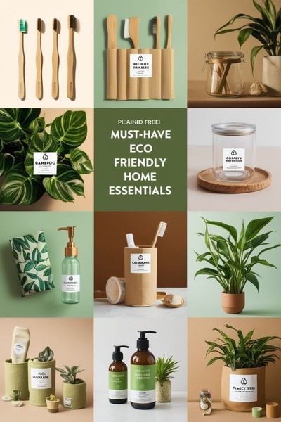 A multi-frame grid layout featuring bamboo toothbrushes, glass jars, and plants to showcase a curated eco-friendly product lifestyle.