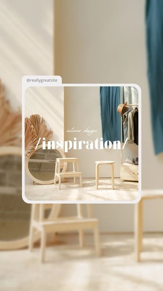 A clean, lifestyle-focused ad creative featuring a wooden step stool in a sunlit, neutral-toned interior space.