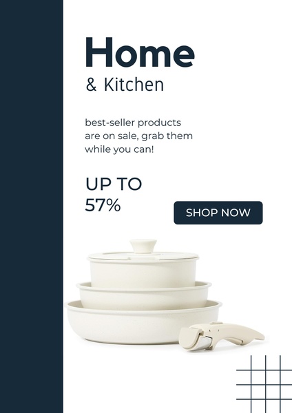 A clean, high-contrast 3:4 ad creative showcasing a nesting cookware set with a clear percentage-off offer and a high-intent call to action.
