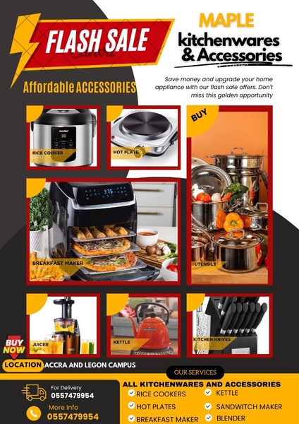 A high-density 3:4 grid ad showcasing multiple essential home kitchen appliances and tools with a clear flash sale announcement.