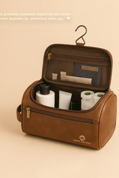 toiletry bag, hanging dopp kit, travel grooming bag, cosmetic travel bag, bathroom organizer bag, travel toiletry organizer, brand awareness, product launch, minimalist, trustworthy, warm, brown, neutral