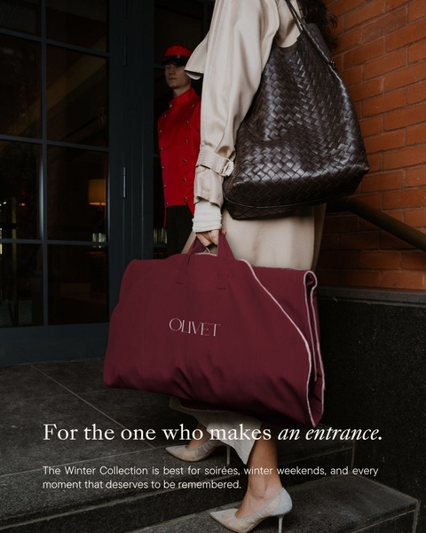 garment bag, suit bag, travel garment bag, clothing bag, dress bag, coat bag, new arrival, brand awareness, editorial, lifestyle, luxurious, bold, brown, red, neutral