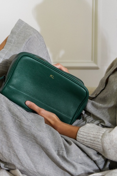 toiletry bag, travel pouch, cosmetic bag, leather travel case, toiletry organizer, new arrival, lifestyle, calm, luxurious, green, neutral