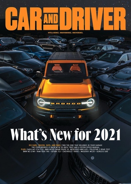 A high-impact magazine cover design showcasing a hero product surrounded by a competitive landscape of secondary vehicle models.