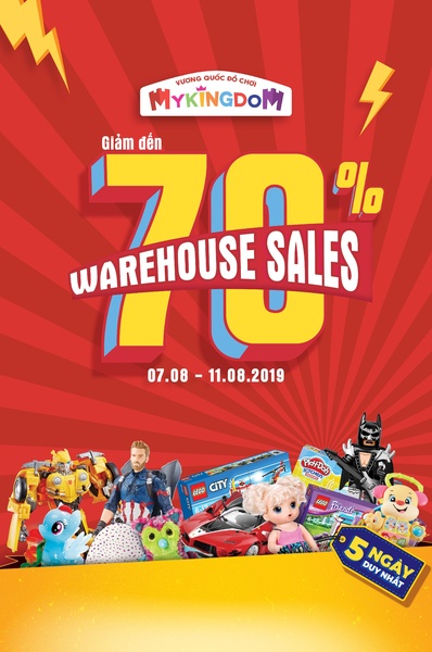 A high-visibility promotional graphic showcasing various toys with a bold 70% discount offer and a 5-day scarcity deadline.
