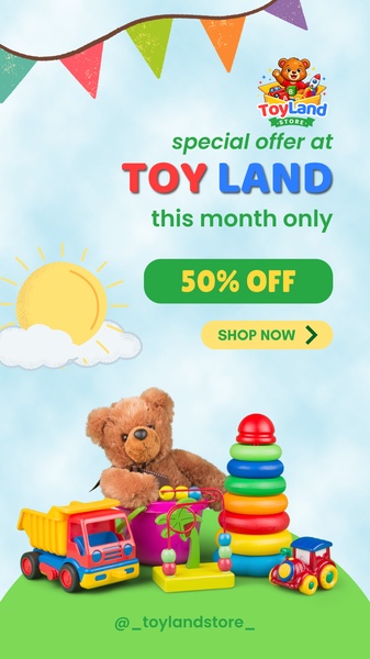 A vertical ad creative for a toy set collection featuring a prominent 50% off discount and a clear call-to-action.