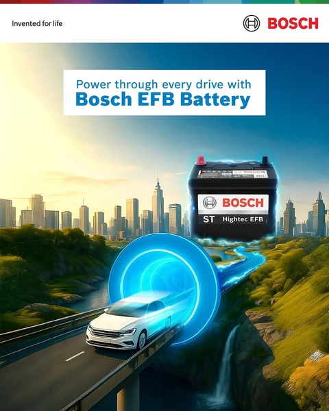 A high-energy creative showcasing a battery powering a vehicle through a digital-style blue portal, emphasizing performance and reliability.