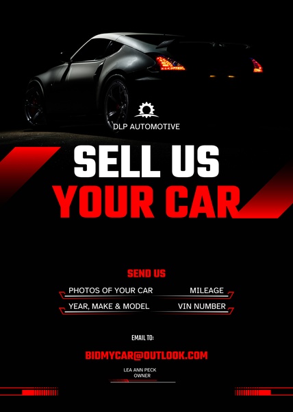 A direct-response, high-contrast creative designed to capture used car seller information through a clear call to action.