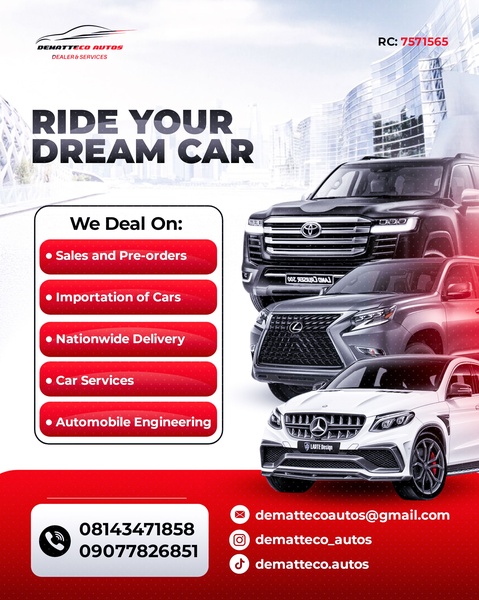 This ad creative features a clean service menu list for an automobile dealership, showcasing variety through clear red-button styling and high-end vehicle imagery.