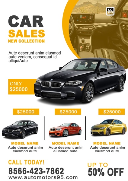 A structured 3:4 catalog-style ad showing multiple vehicle models with consistent pricing and strong call-to-action elements.