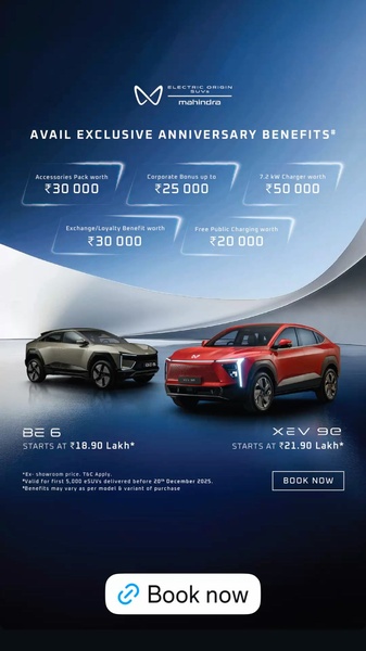 This advertisement showcases a tiered promotional offer for two electric SUV models with a clean, professional aesthetic.