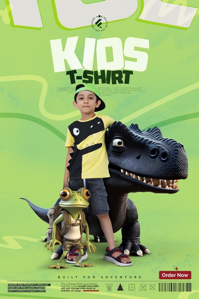 kids t-shirt, children t-shirt, boys t-shirt, graphic tee kids, toddler shirt, kids top, product launch, brand awareness, modern typography, editorial, playful, energetic, green, yellow, black
