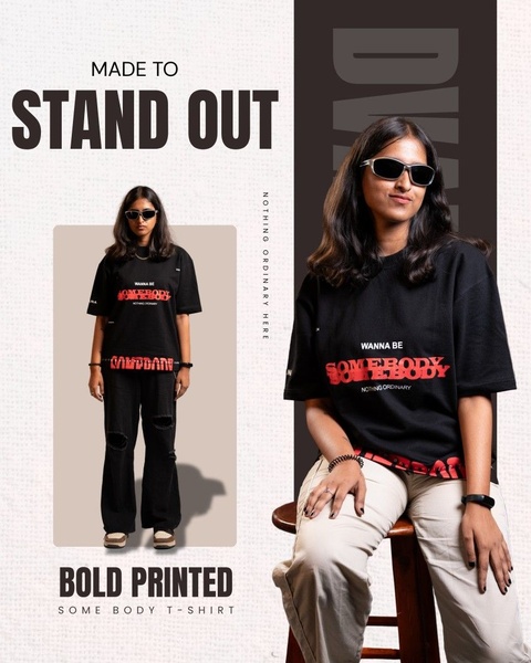 graphic tee, printed t-shirt, oversized t-shirt, graphic shirt, statement tee, bold print tee, new arrival, product launch, editorial, lifestyle, bold, energetic, black, neutral, red