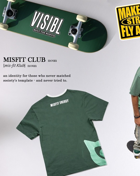 graphic tee, printed t-shirt, streetwear t-shirt, skate t-shirt, crew neck tee, logo t-shirt, brand awareness, product launch, editorial, minimalist, bold, energetic, green, neutral, yellow