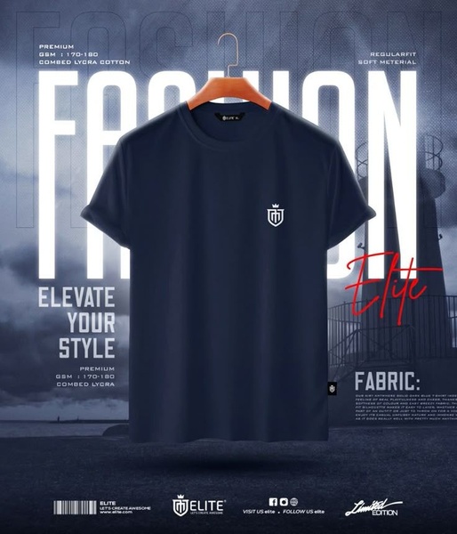 t-shirt, crew neck tee, cotton t-shirt, graphic tee, short sleeve shirt, casual top, brand awareness, product launch, modern typography, editorial, bold, luxurious, blue, neutral, black