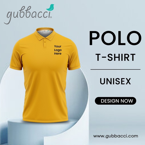 polo shirt, polo t-shirt, custom polo shirt, unisex polo, collared shirt, logo polo shirt, product launch, brand awareness, minimalist, bold, fresh, yellow, blue, neutral
