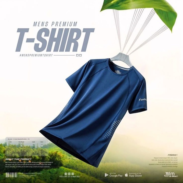 t-shirt, crew neck shirt, short sleeve shirt, athletic t-shirt, casual shirt, performance tee, product launch, brand awareness, modern typography, minimalist, fresh, bold, blue, green, neutral