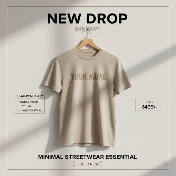 t-shirt, custom t-shirt, cotton tee, crew neck shirt, printed t-shirt, everyday t-shirt, new arrival, product launch, minimalist, calm, trustworthy, neutral