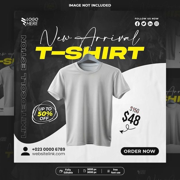 t-shirt, graphic tee, crew neck shirt, short sleeve shirt, plain t-shirt, casual shirt, new arrival, sale promotion, modern typography, minimalist, bold, energetic, black, yellow, neutral