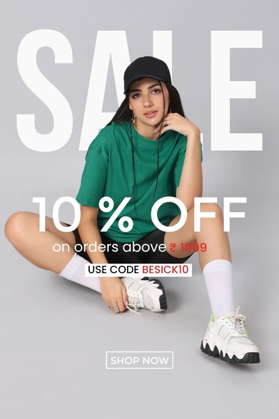 oversized t-shirt, graphic tee, casual top, crew neck shirt, loose fit shirt, basic tee, sale promotion, limited time deal, modern typography, editorial, bold, energetic, neutral, green