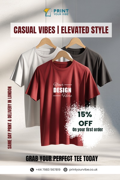 custom t-shirt, printed tee, graphic t-shirt, custom print shirt, personalized t-shirt, t-shirt printing, sale promotion, product launch, minimalist, modern typography, bold, fresh, red, neutral, black