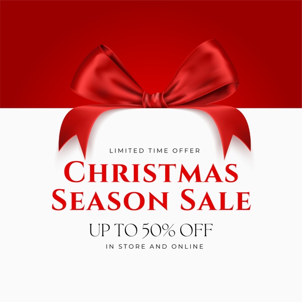 A high-contrast holiday promotional graphic featuring a prominent red bow to signal a gift-based limited-time sale event.
