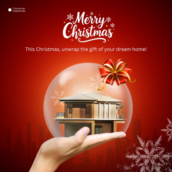 A festive 1:1 image featuring a house inside a snow globe held by a hand, positioning home ownership as the ultimate Christmas gift.