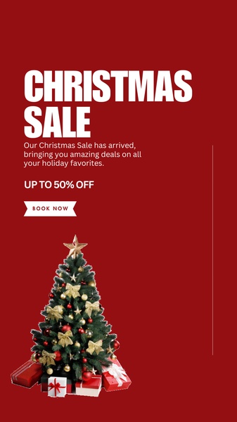 This high-contrast holiday promotional creative uses a bold red background and festive product imagery to signal urgency and seasonal savings.