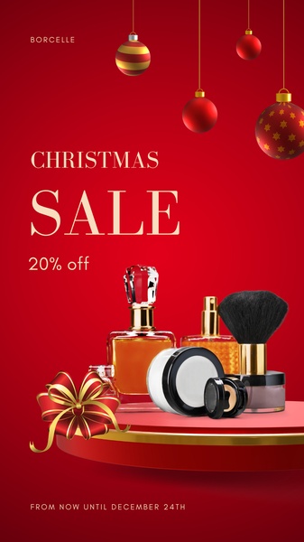 cosmetics, makeup, beauty products, perfume, makeup brush, foundation, beauty set, sale promotion, minimalist, luxurious, warm, red, gold, christmas
