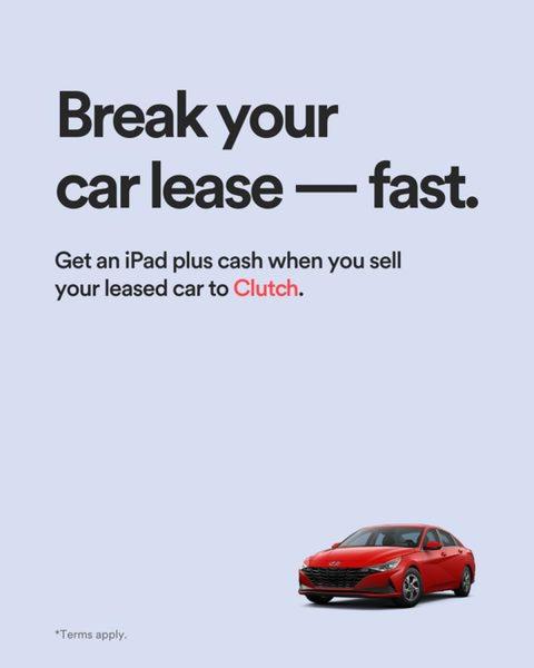 A minimalist, text-first ad creative offering an incentive for selling a leased car, featuring a clean layout and a product-focused image.