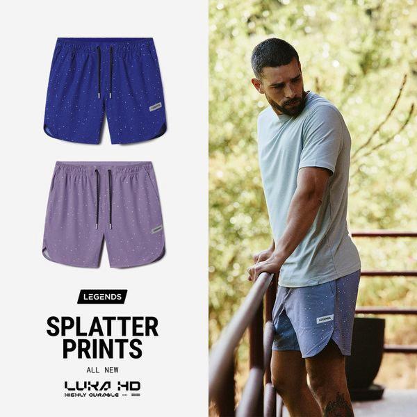 A split-view ad creative showing product product thumbnails on the left and a lifestyle usage shot on the right for athletic shorts.