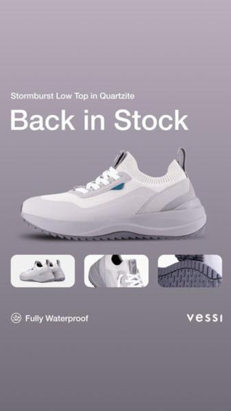 A clean, minimalist product display highlighting the return of a specific footwear model with a focus on its primary feature.