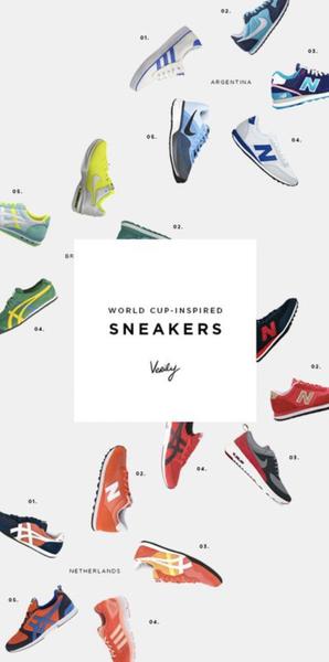 This ad creative utilizes a organized, minimal-background layout to showcase a variety of sneakers, using clean white space to highlight each individual shoe.